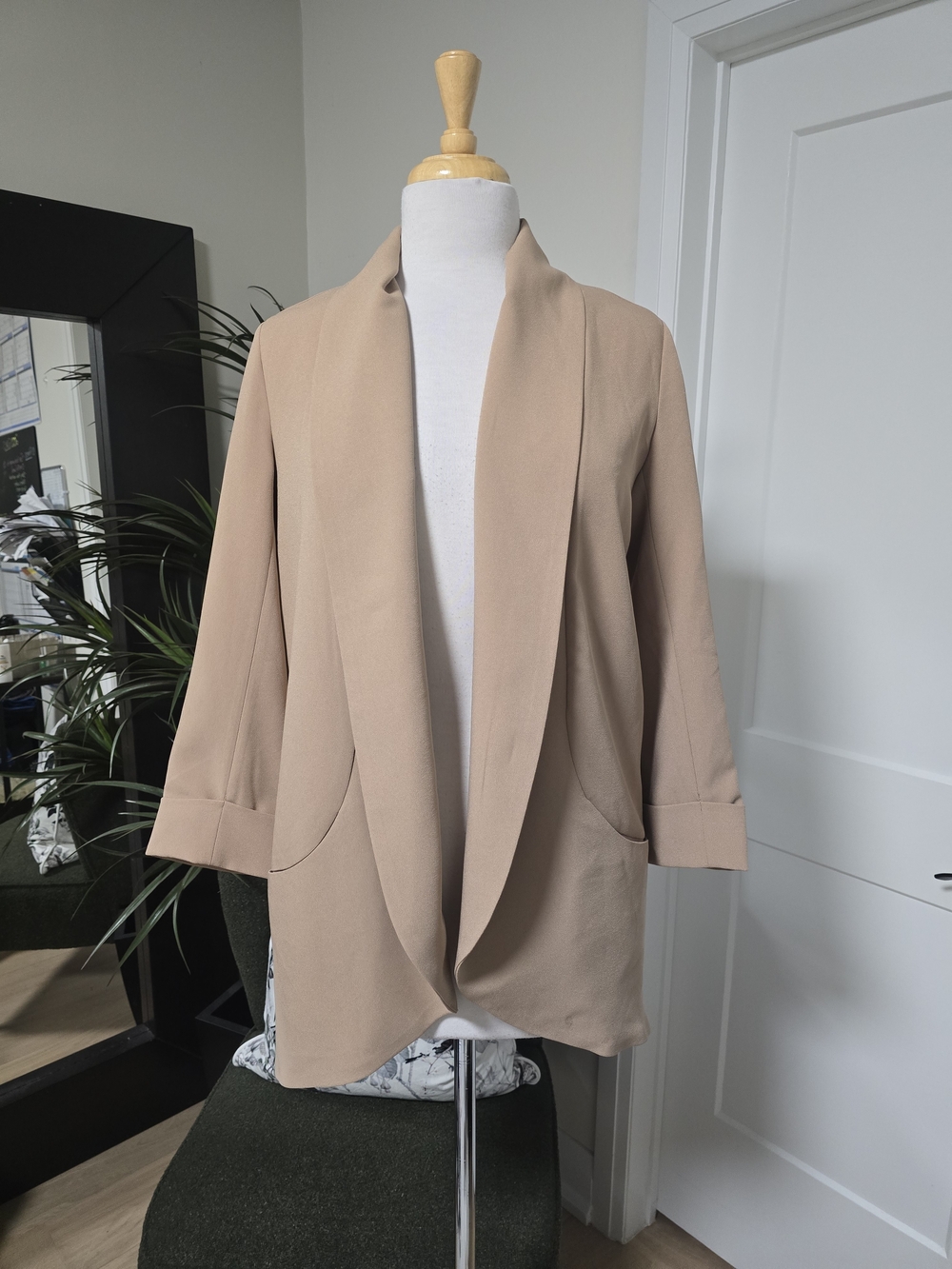 Women's Open Front Blazer Jacket in Beige